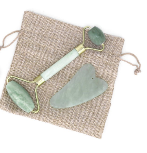 Natural Stone Jade roller set Rose Quartz face roller Anti-Aging Skin Handmade facial massage tool with Gua Sha facial roller